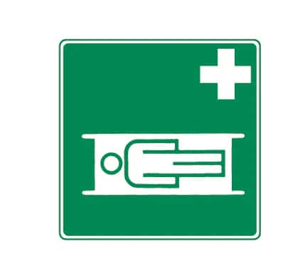 Rettungszeichen "Krankentrage" – nachleuchtend, 200 x 200 mm