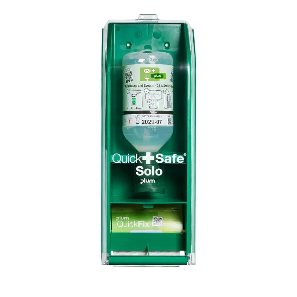 Plum QuickSafe Solo Erste-Hilfe-Station – 500 ml Augenspülung + 45 elastische Pflaster
