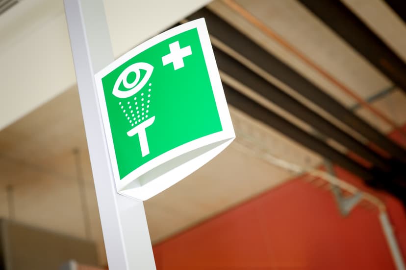 Augendusche im Betrieb