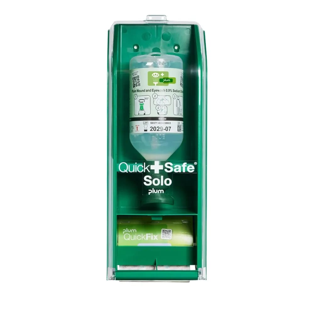 Plum QuickSafe Solo Erste-Hilfe-Station – 500 ml Augenspülung + 45 elastische Pflaster