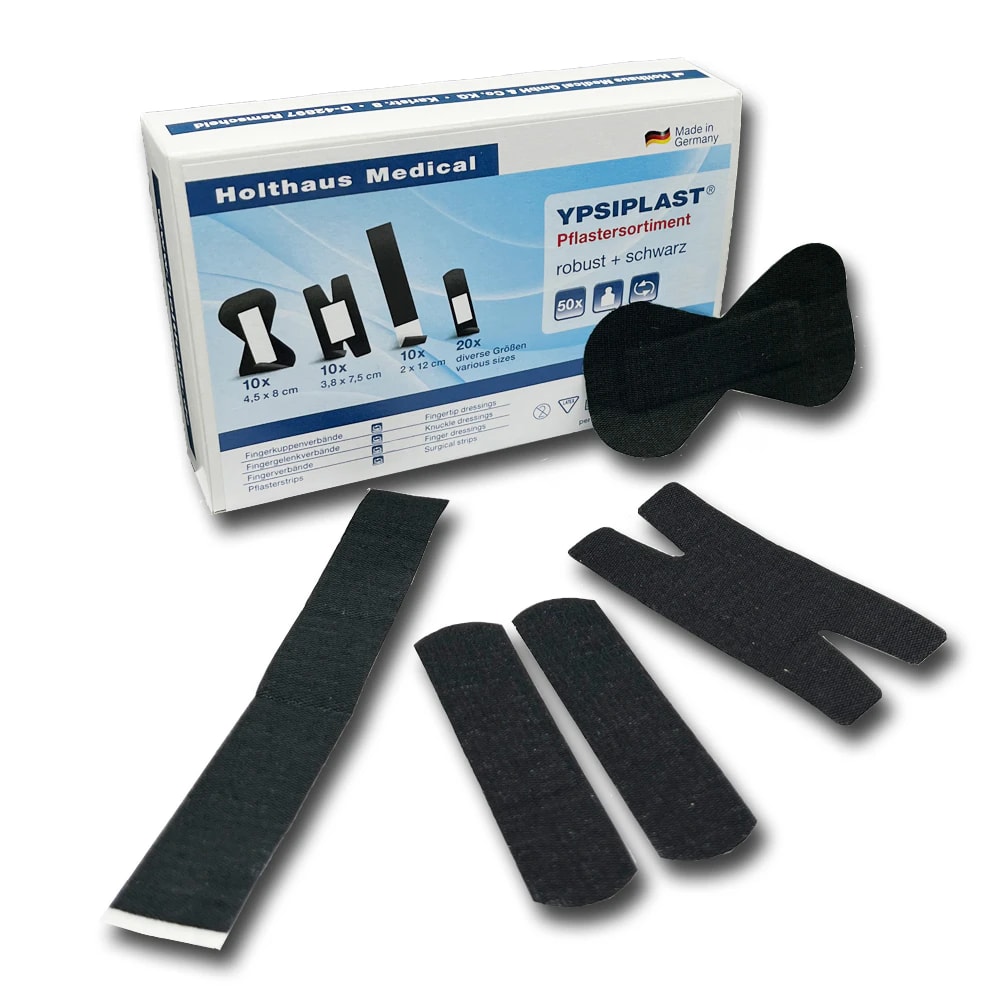 YPSIPLAST® Pflastersortiment, robust + schwarz - 50 - teiliges Pflastersortiment 